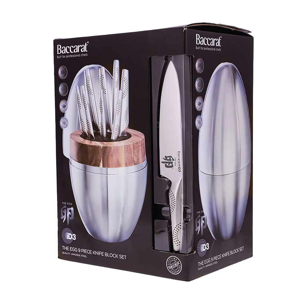 Nine piece stainless steel knife block with wooden accents mushrooms and silver details - Baccarat