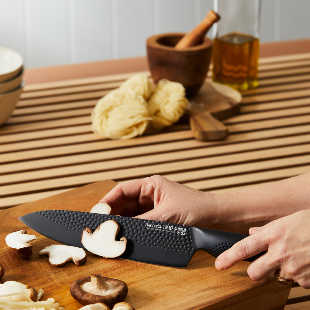 sleek black chef's knife with unique blade design for precision cutting - Baccarat id3 black Samurai