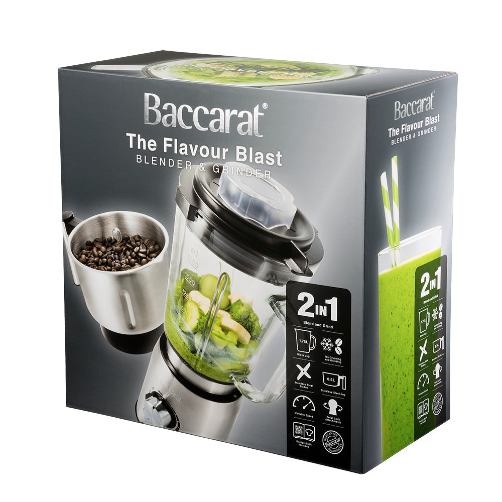 A vibrant countertop filled with fresh vegetables, produce and a powerful blender grinder - Baccarat