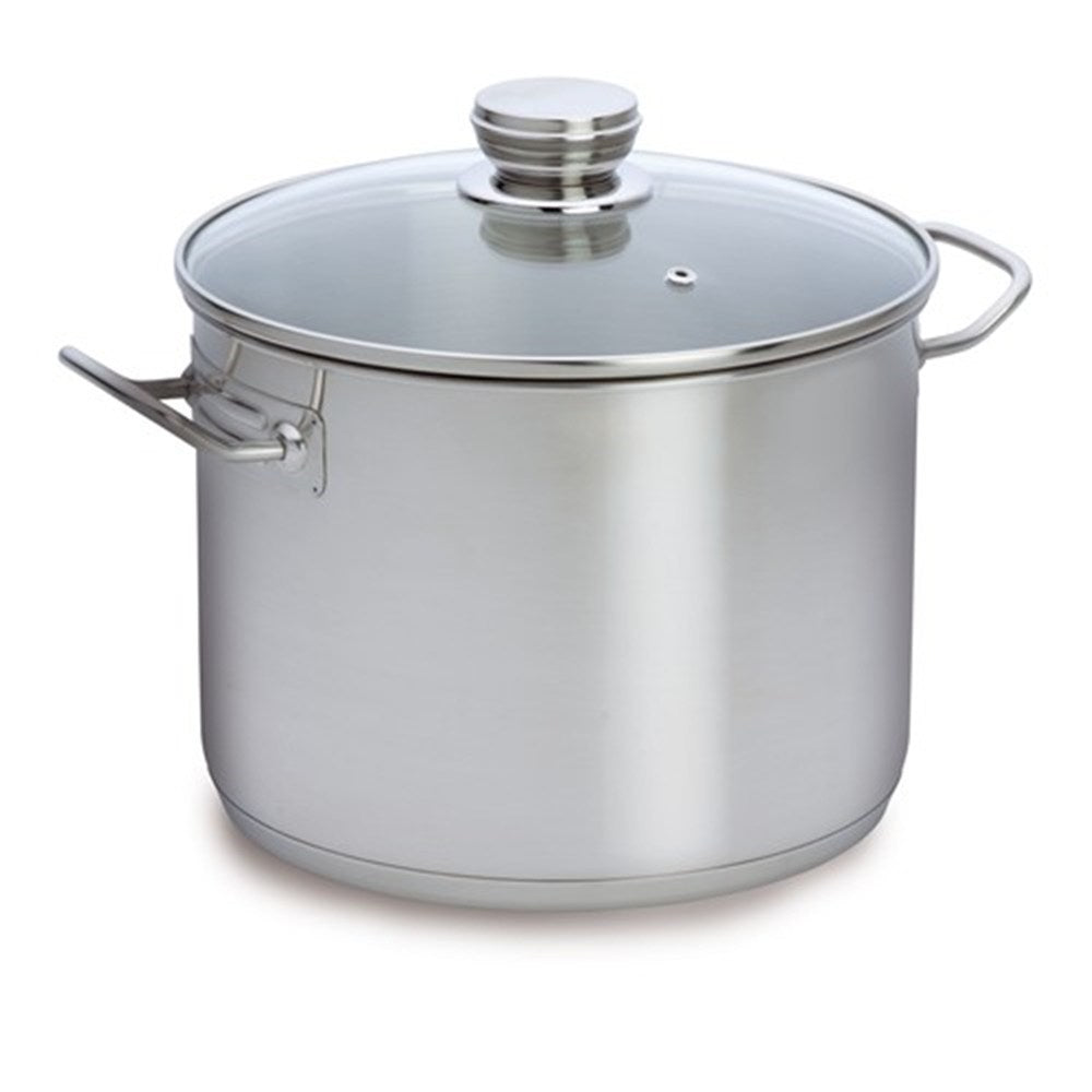 A durable stainless steel stockpot with a glass lid in silver - Baccarat gourmet