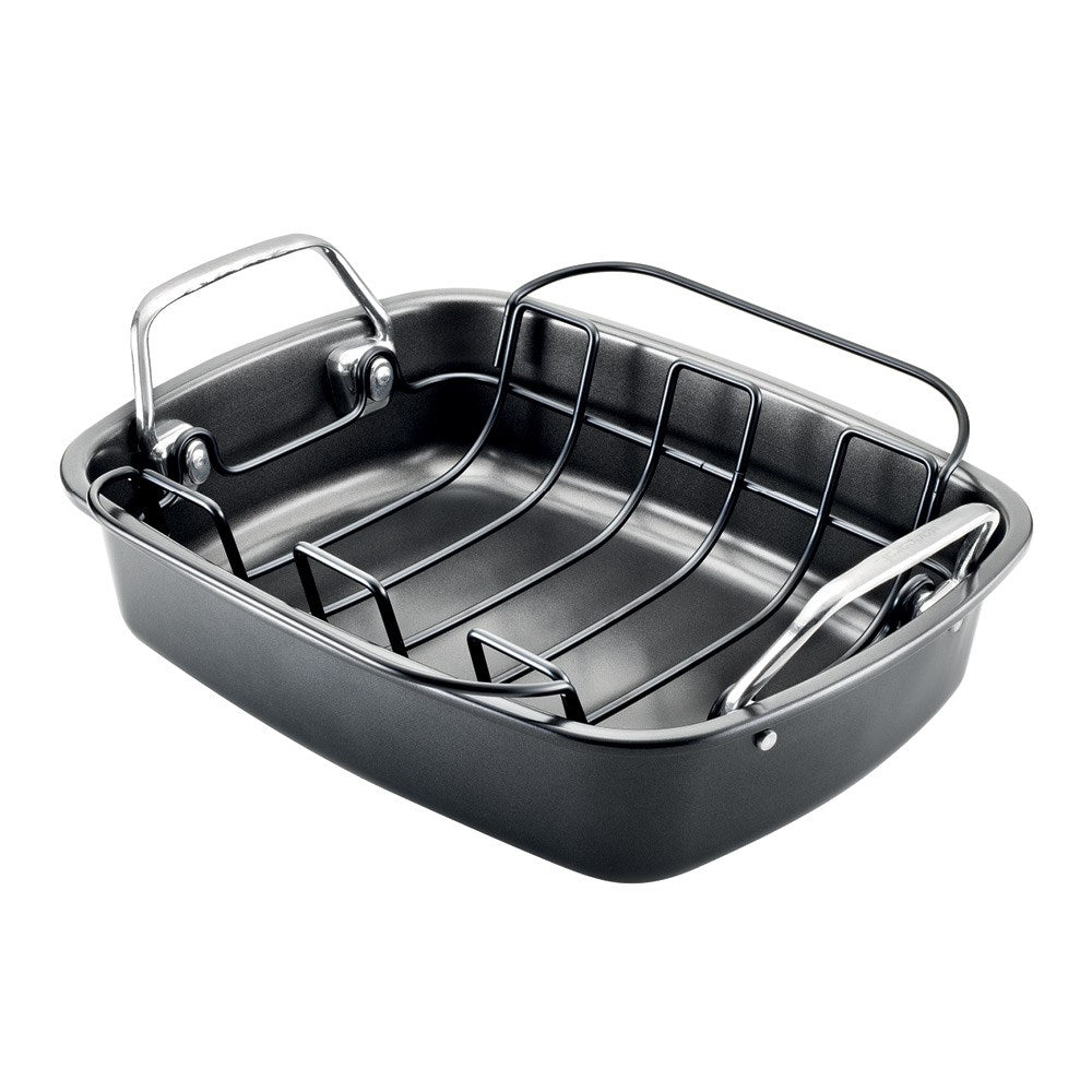 Non-stick carbon steel roaster with rack insert and easy grip handles black - Baccarat Gourmet