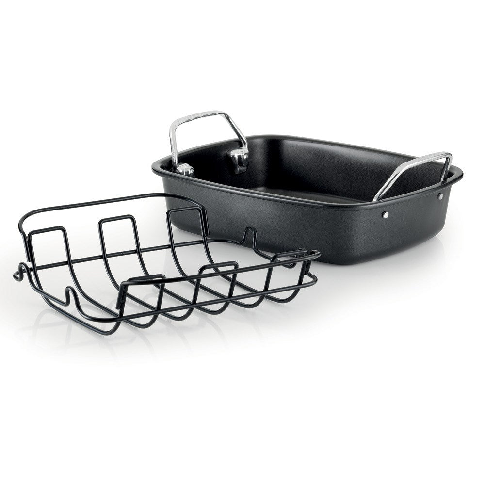 Non-stick carbon steel roaster with rack insert and easy grip handles black - Baccarat Gourmet