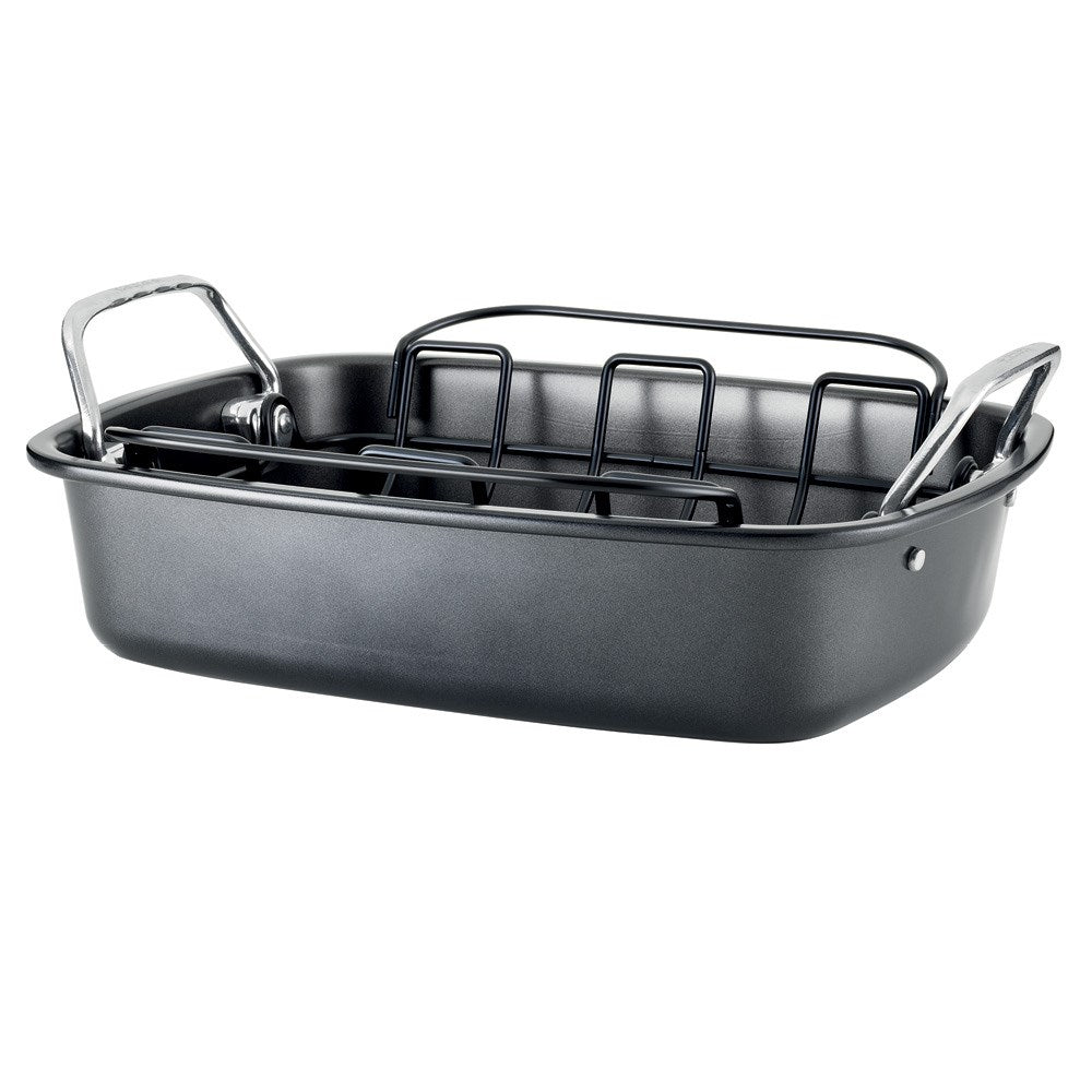 Non-stick carbon steel roaster with rack insert and easy grip handles black - Baccarat Gourmet