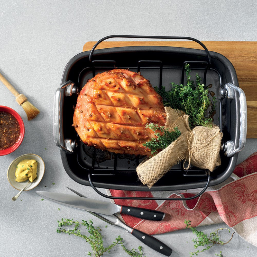 Non-stick carbon steel roaster with rack insert and easy grip handles black - Baccarat Gourmet
