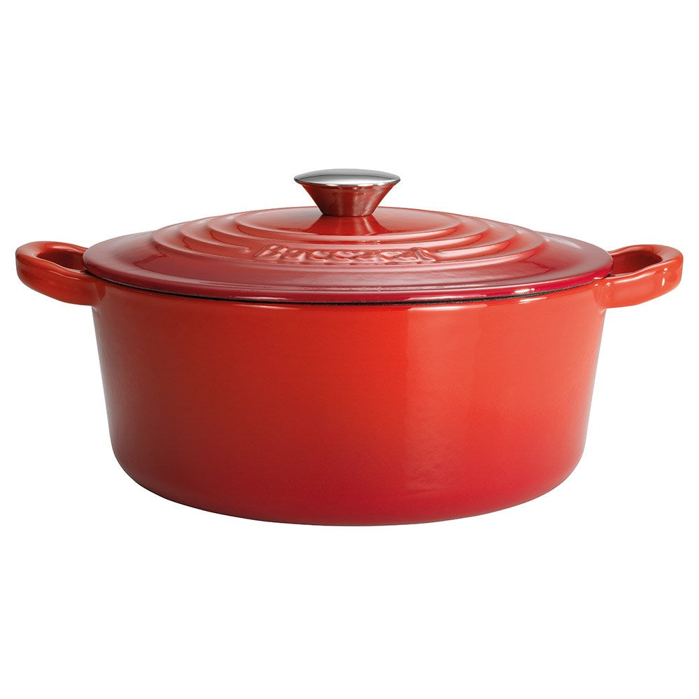 Round cast iron French oven in vibrant red color 29cm 63L capacity - Baccarat Le Connoisseur