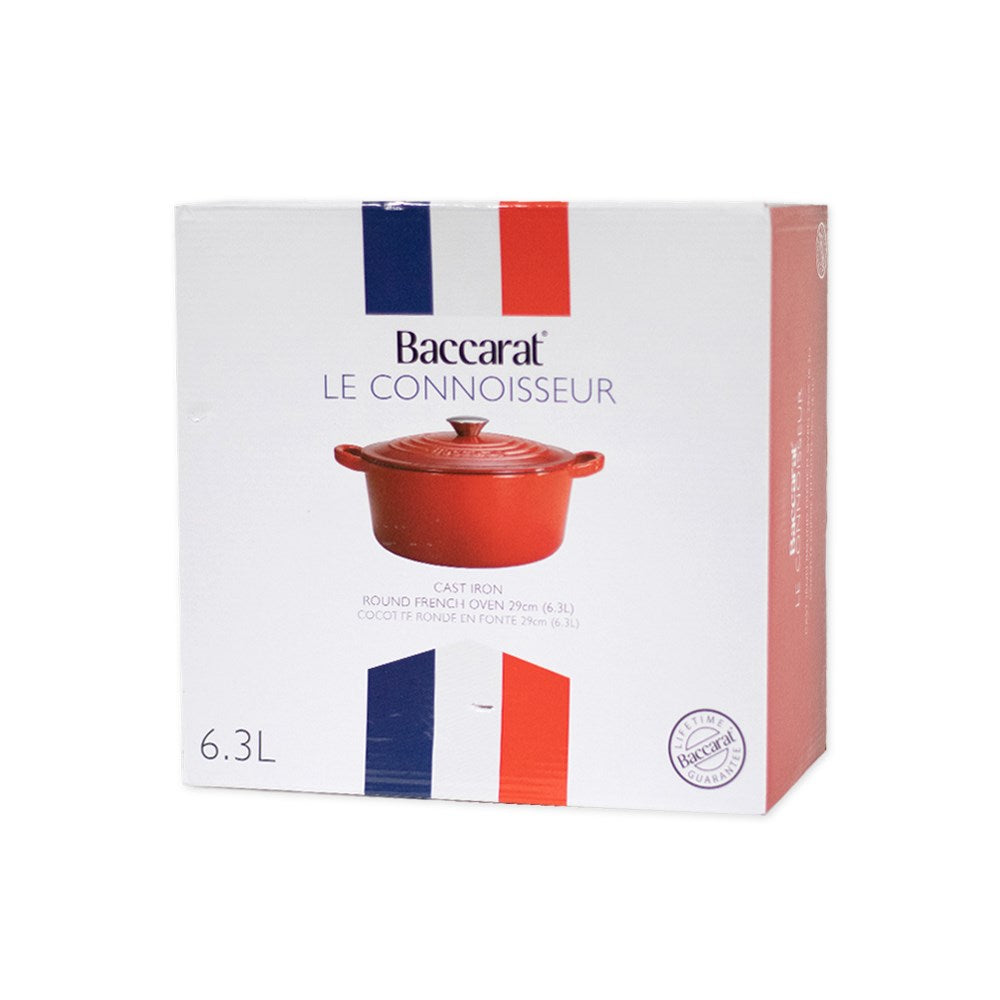 Round cast iron French oven in vibrant red color 29cm 63L capacity - Baccarat Le Connoisseur
