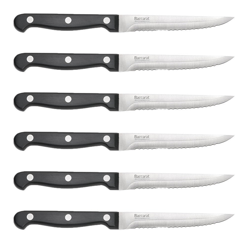 Baccarat Sabre steak knife block set featuring elegant design with sleek black handles - Baccarat