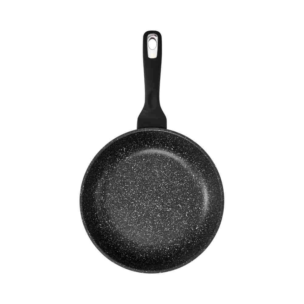 A durable black non-stick frying pan with a comfortable handle - Baccarat