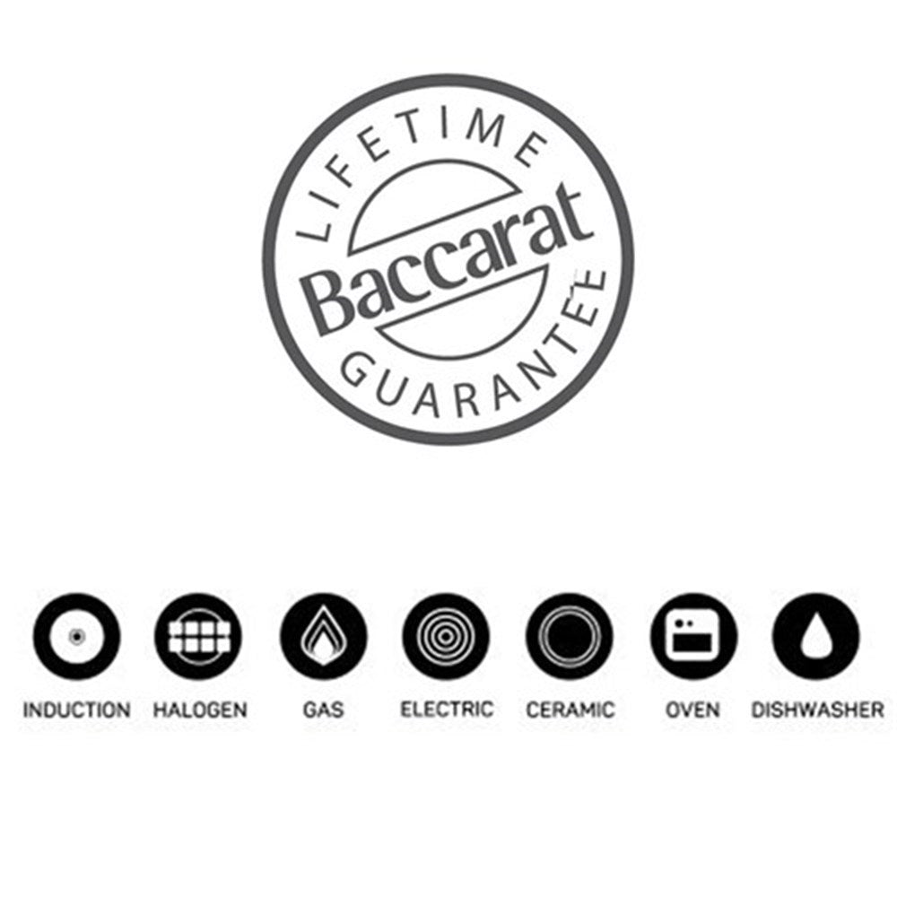 Logo featuring Lifetime Guarantee text above stove type icons black and white - Baccarat