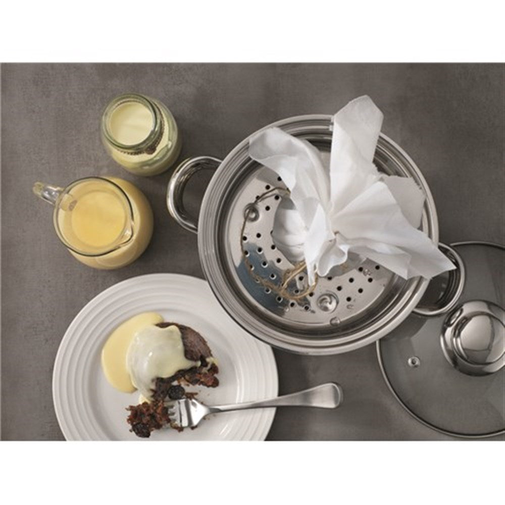 Three tier stainless steel steamer set in black and white for versatile cooking - Baccarat