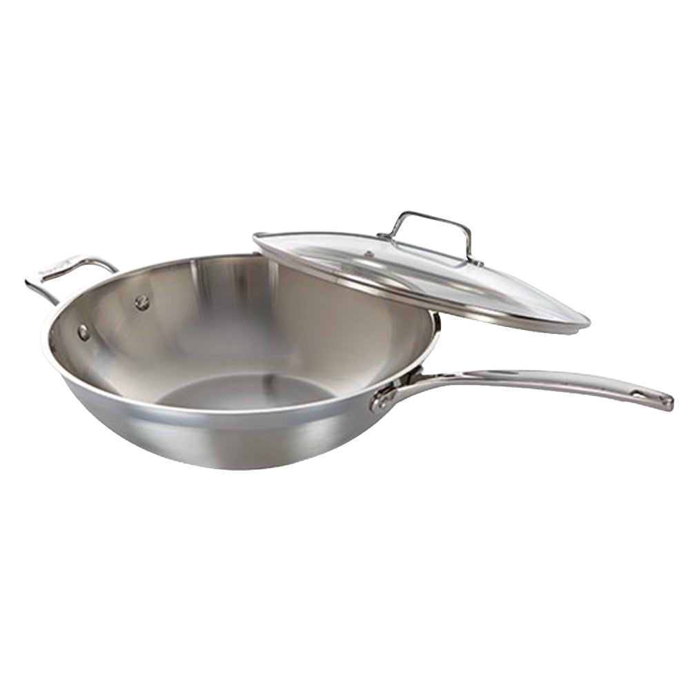 Stainless steel wok with lid and helper handle for efficient cooking in kitchen - Baccarat