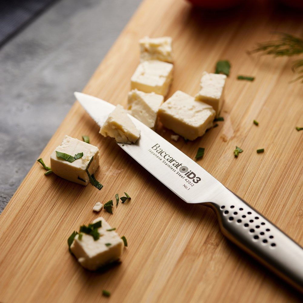 Fresh tomatoes and herbs on a chopping board with a sleek knife - Baccarat id3 Paring Knife 9cm