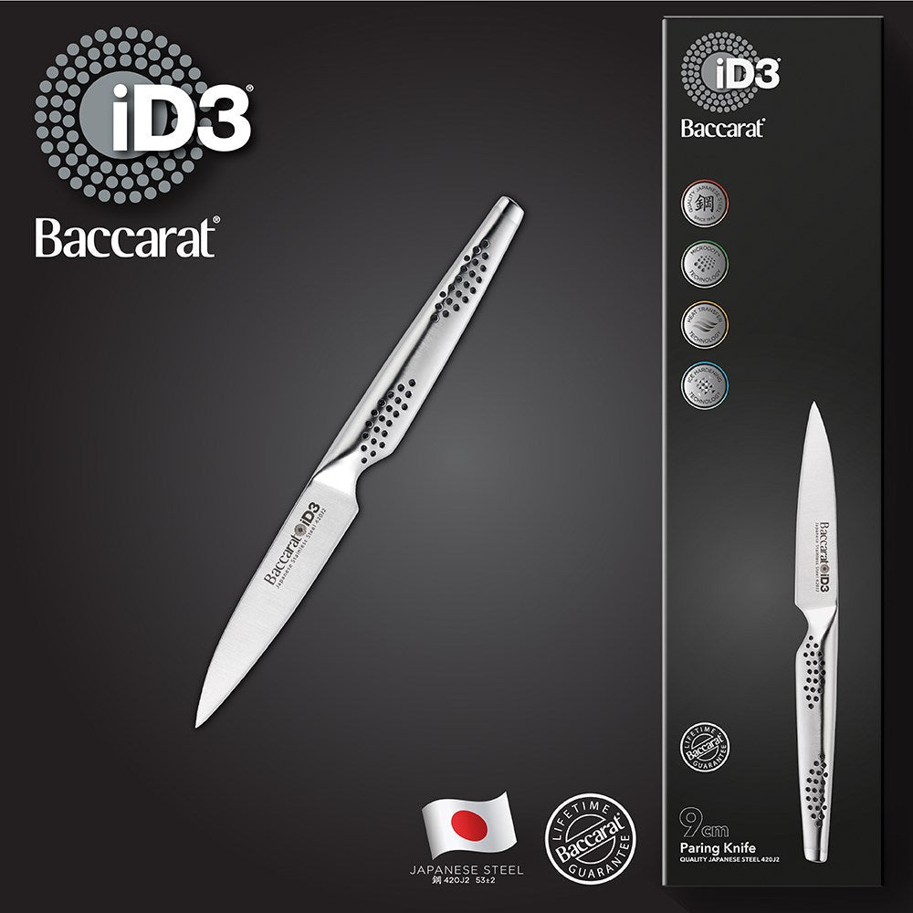 Fresh tomatoes and herbs on a chopping board with a sleek knife - Baccarat id3 Paring Knife 9cm