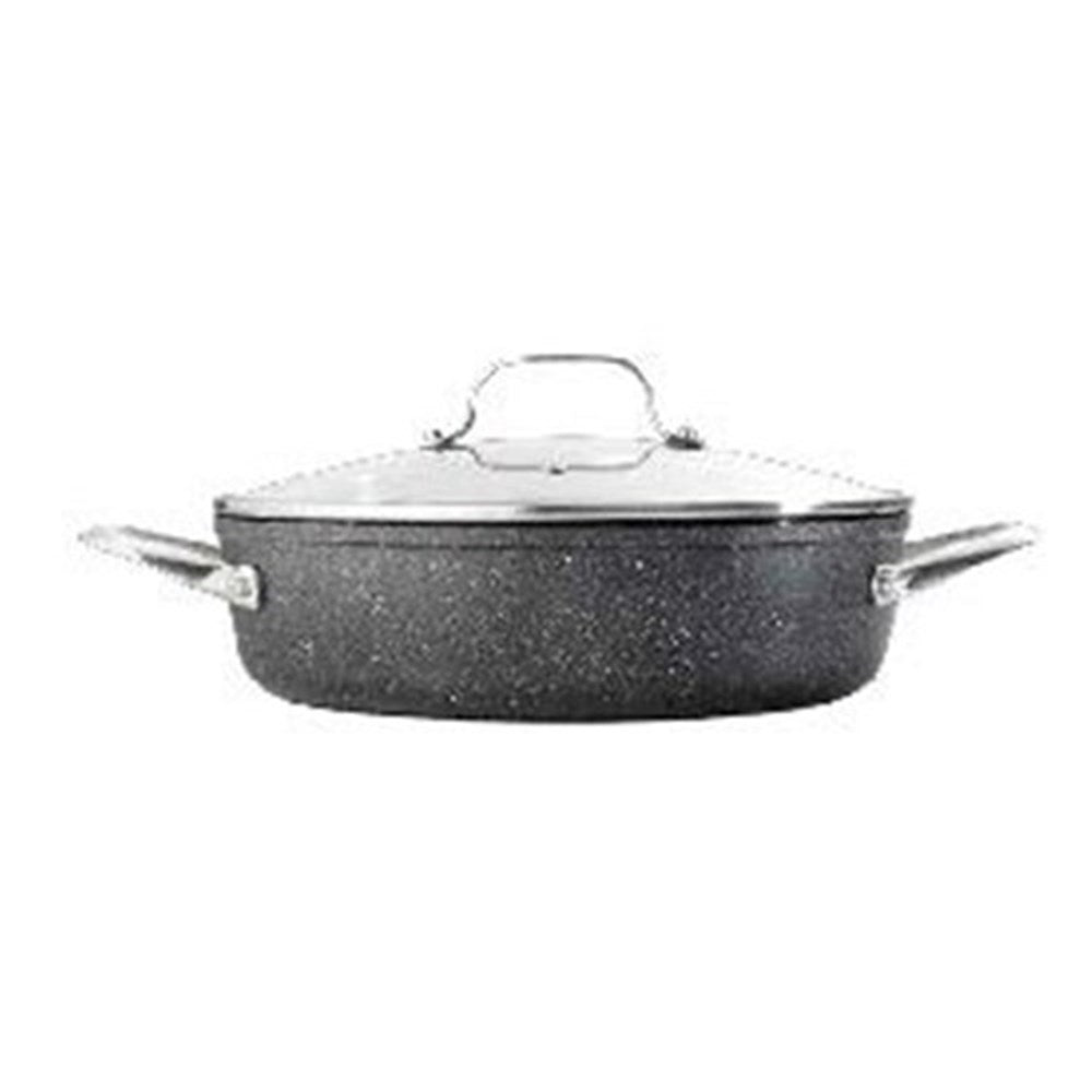 A top-down view of a frying pan with a smooth surface and sturdy handle grey stone - Baccarat