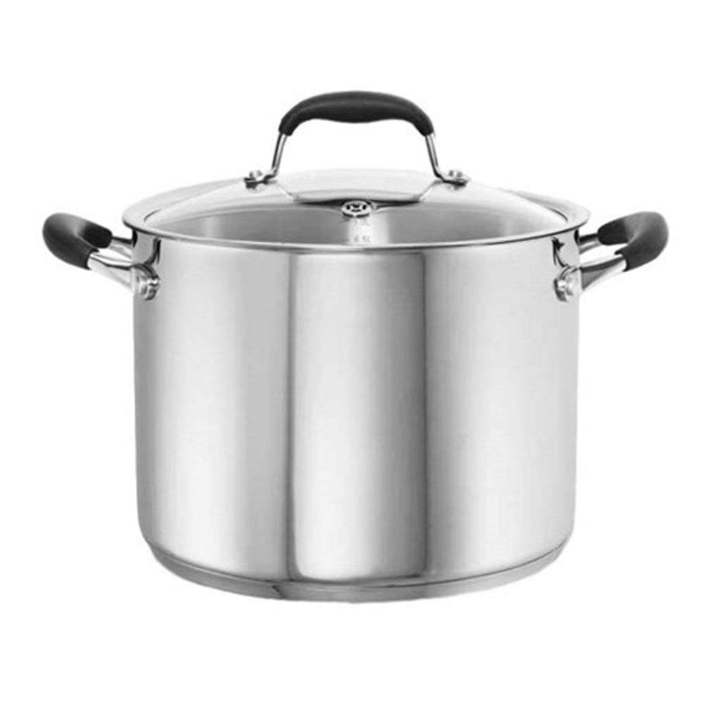 Shiny stainless steel pots, pans arranged on kitchen counter capri stockpot with lid 8 2l - Baccarat