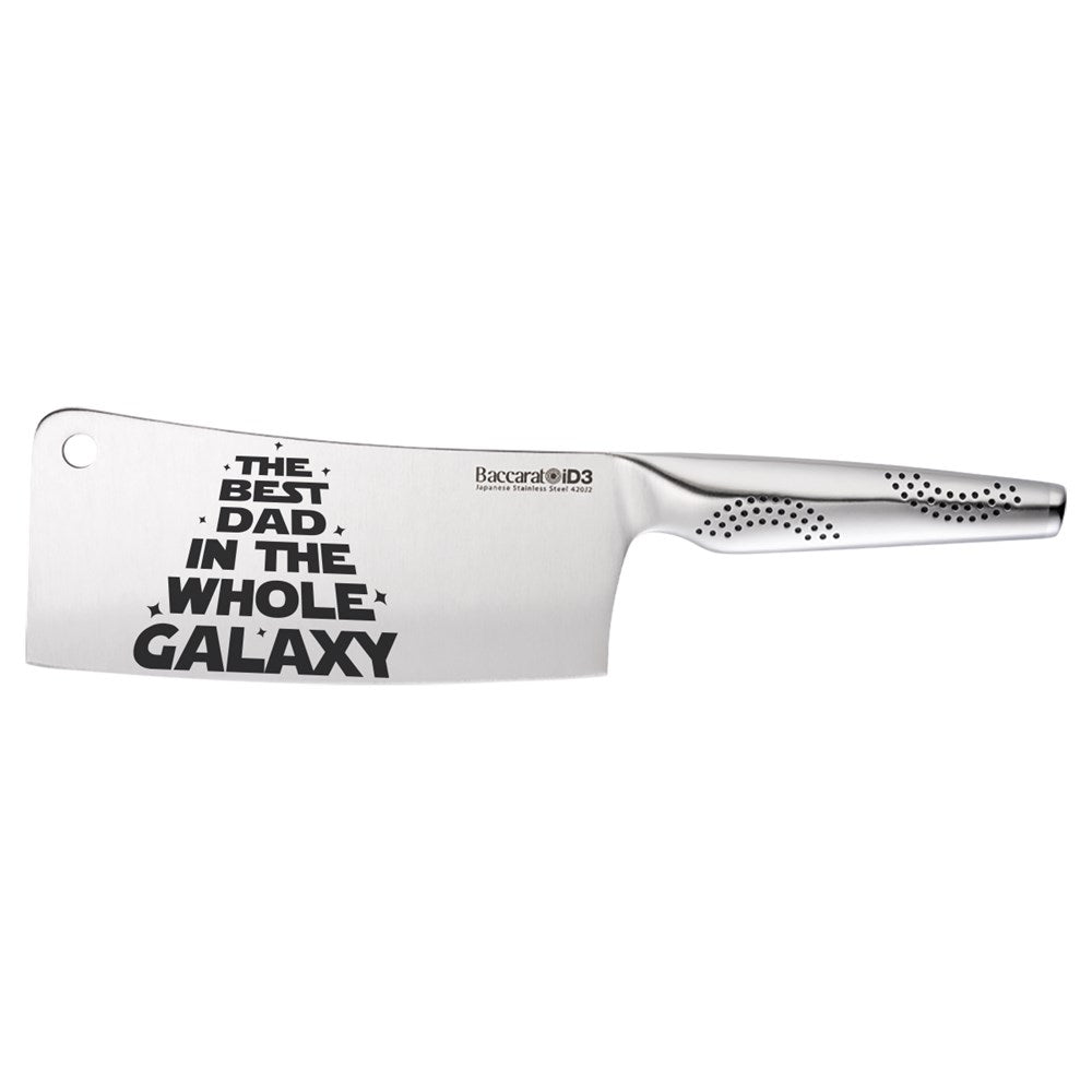 A modern cleaver knife with a sleek silver finish on a dark background - Baccarat