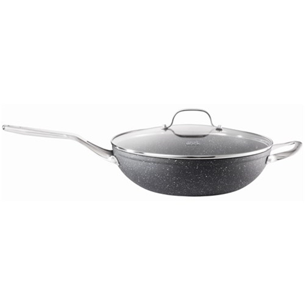 A durable saucepan with a lid featuring a sturdy handle gray granite finish - Baccarat