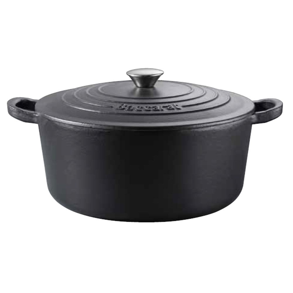 Elegant cast iron round french oven with white flowers and wood accents - Baccarat Le Connoisseur