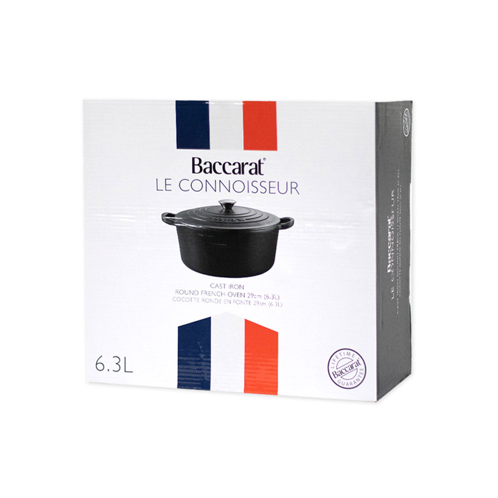 Elegant cast iron round french oven with white flowers and wood accents - Baccarat Le Connoisseur