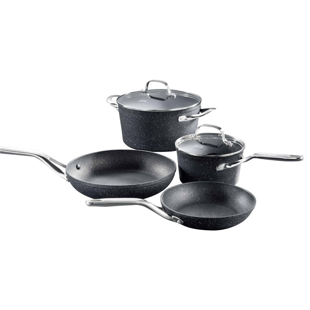 Non-stick cookware set featuring stylish pots and pans with vibrant vegetables - Baccarat Rock