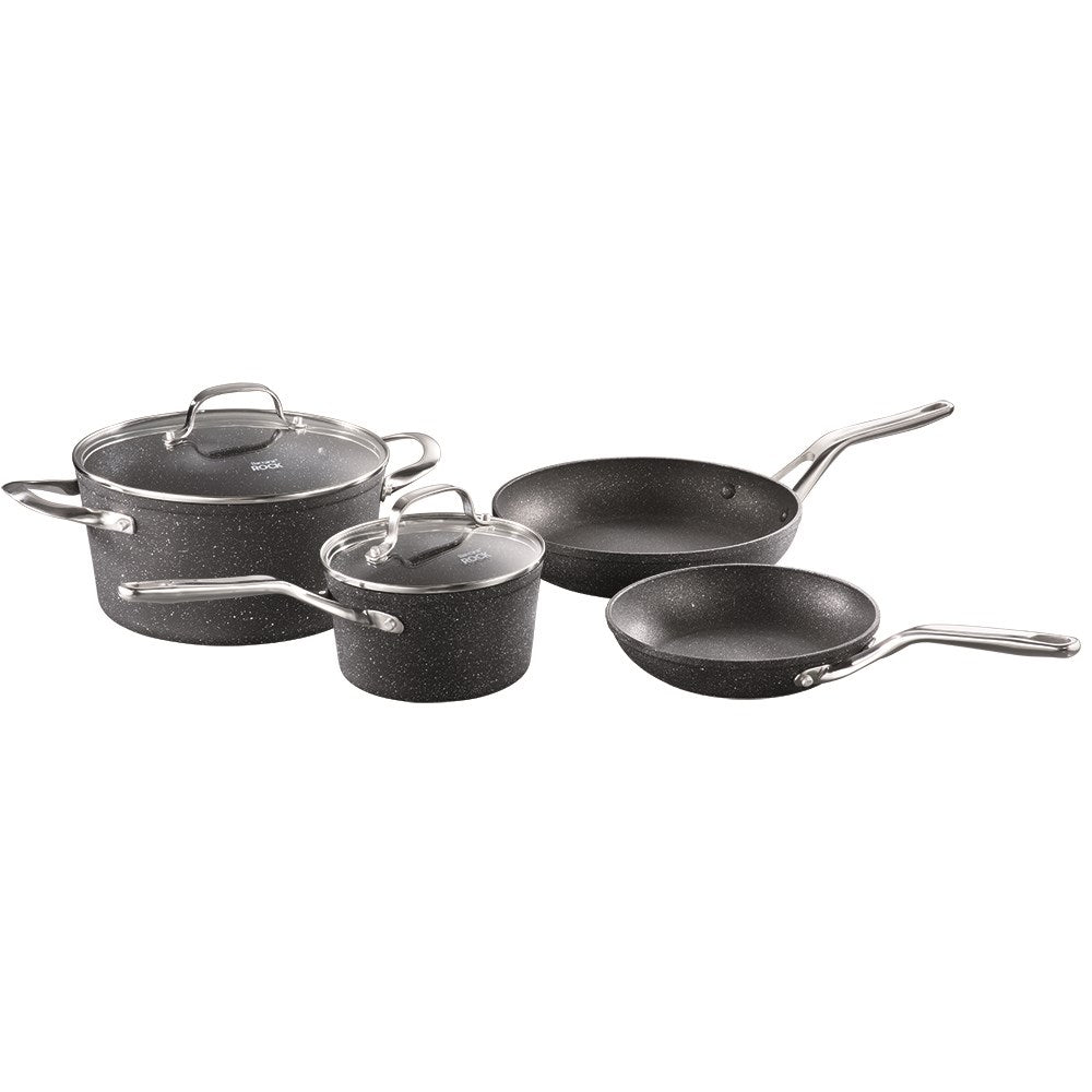 Non-stick cookware set featuring stylish pots and pans with vibrant vegetables - Baccarat Rock