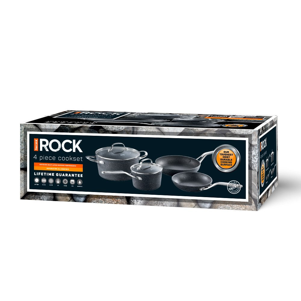Non-stick cookware set featuring stylish pots and pans with vibrant vegetables - Baccarat Rock