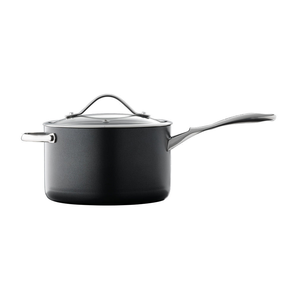Close-up of a sturdy saucepan handle with a smooth finish - Baccarat id3 hard anodised saucepan