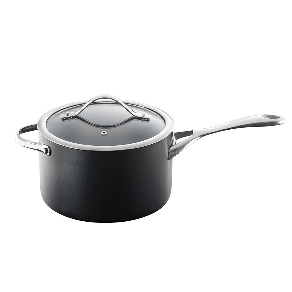 Close-up of a sturdy saucepan handle with a smooth finish - Baccarat id3 hard anodised saucepan