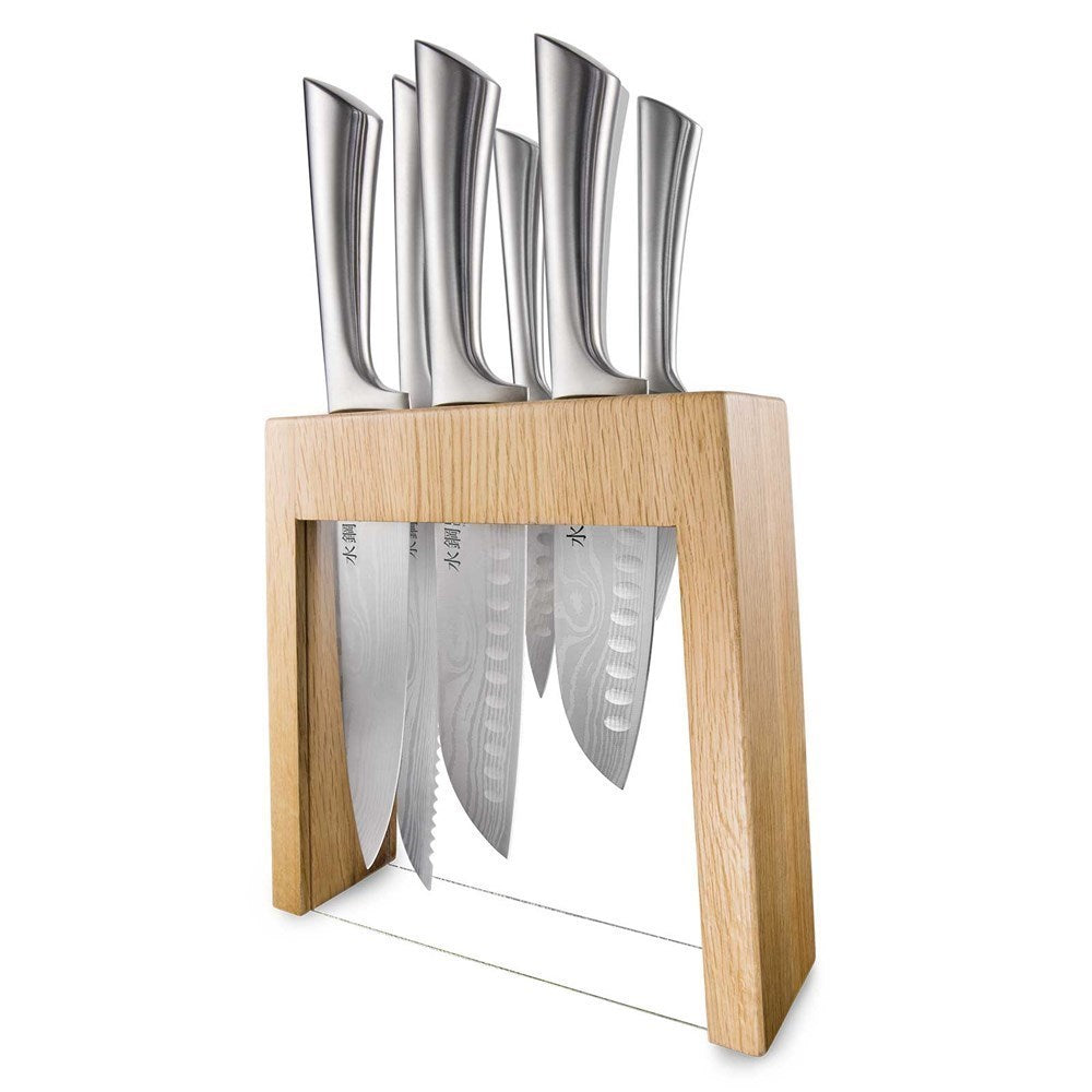 Elegant wooden board displaying sliced apples and strawberries with knives - Baccarat Damashiro Mizu