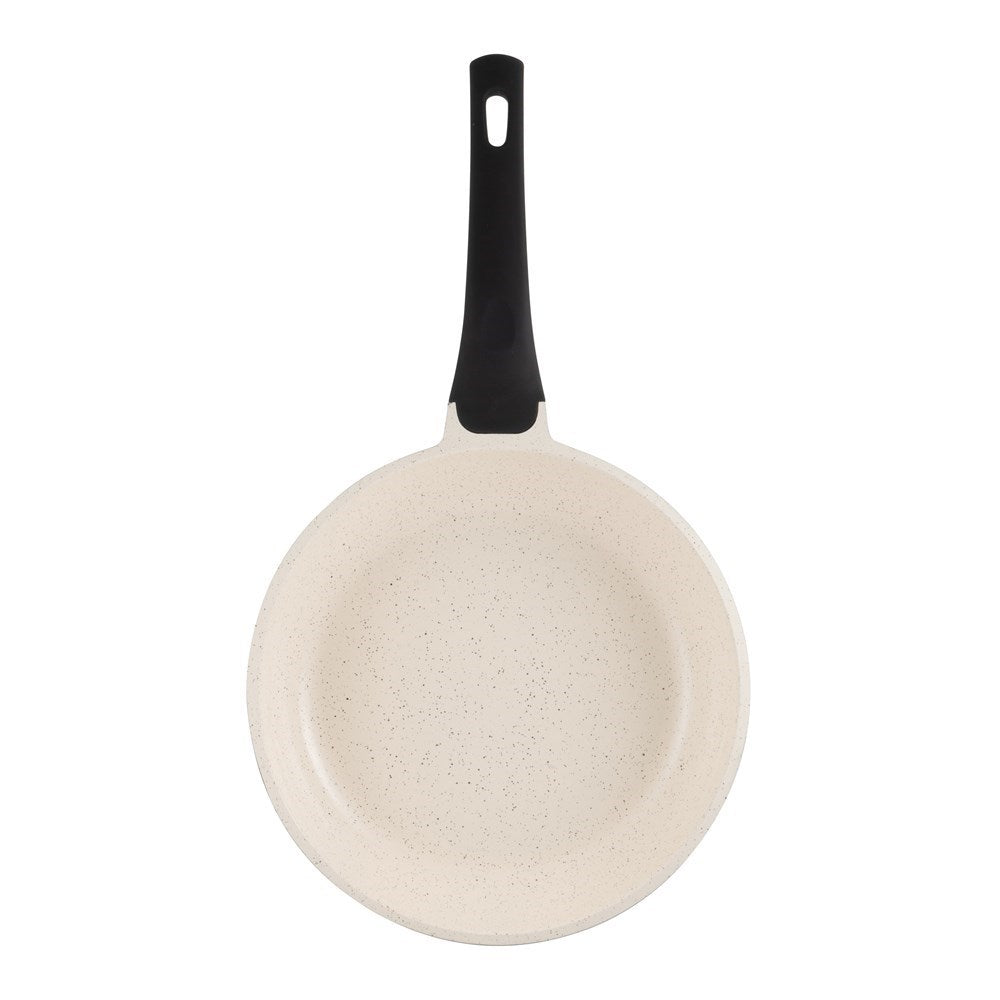 A frying pan with cooked mushrooms on a kitchen counter black handle - Baccarat ceramix fry pan 24cm