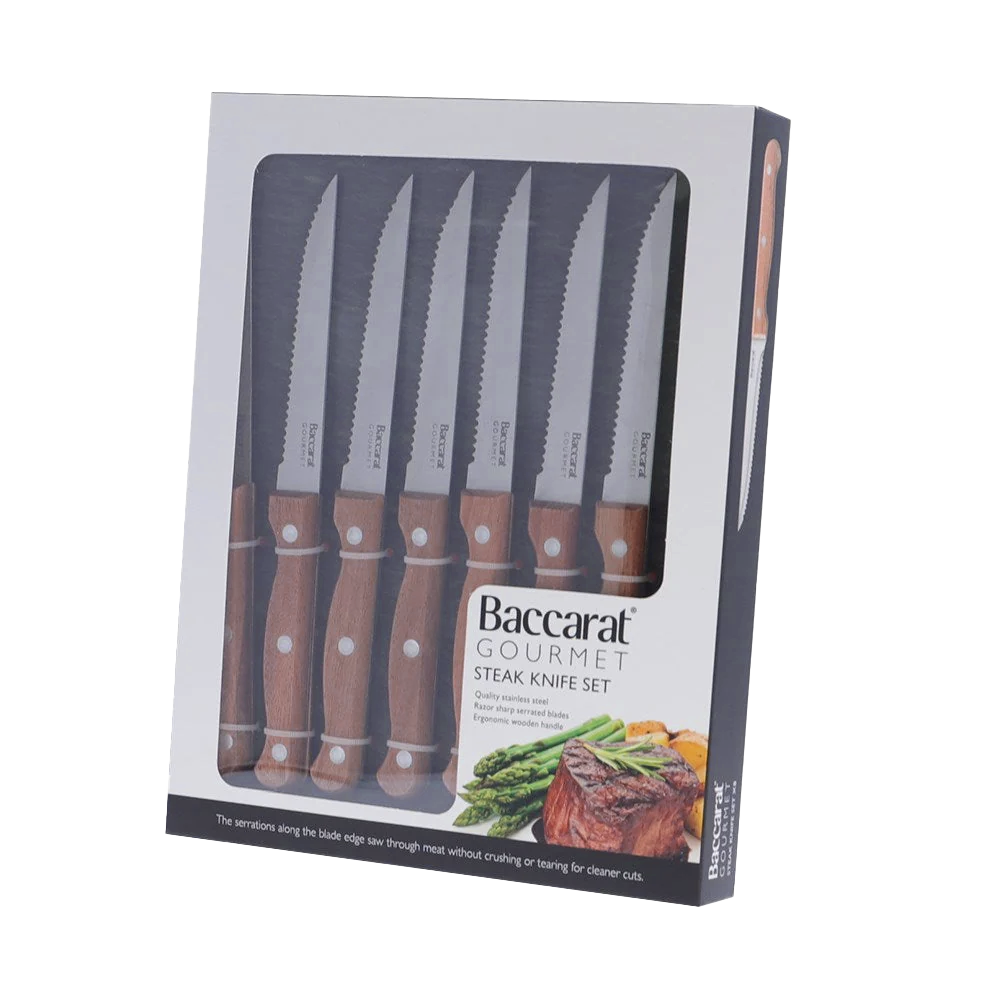 Nine piece steak knife set with wooden block sharp blades elegant design - Baccarat gourmet
