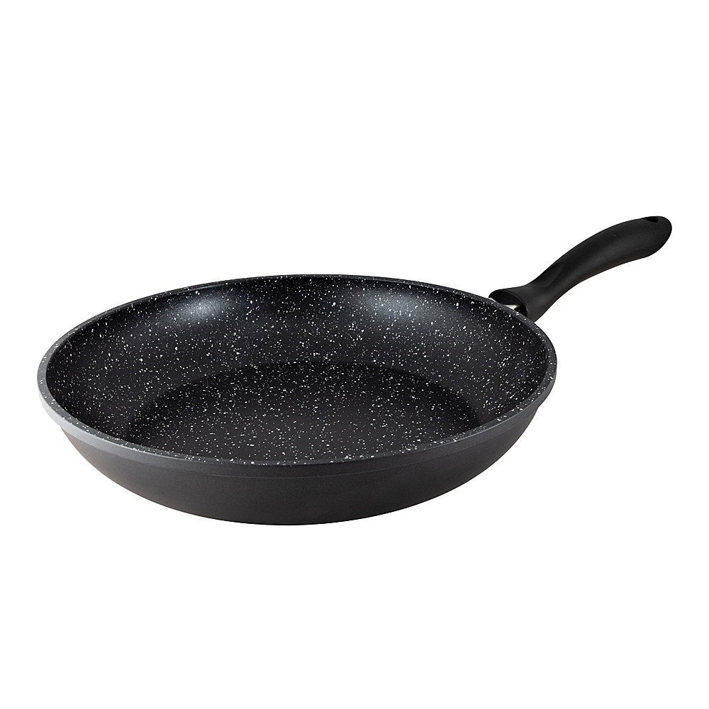 A durable non-stick frying pan with a speckled design ergonomic handle for easy cooking - Baccarat