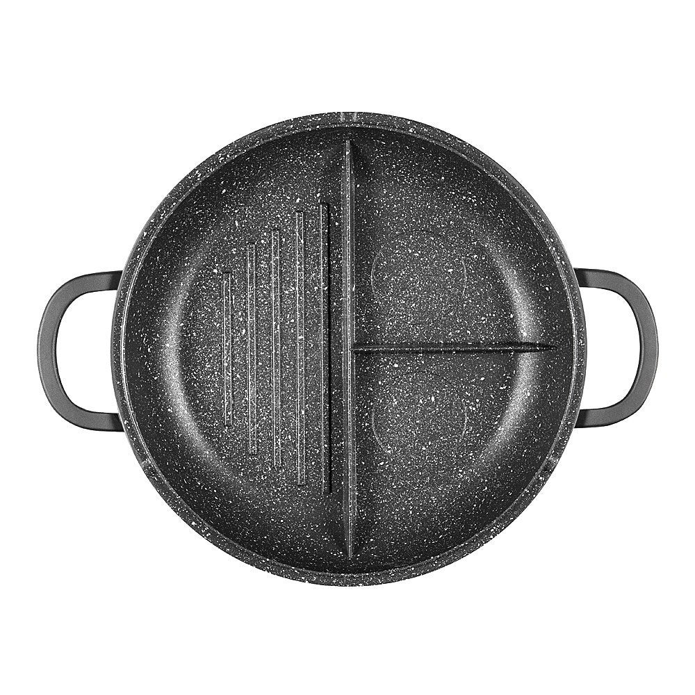 a multi cooker with green beans and eggs on a dark surface - Baccarat stone multi cooker 28cm black