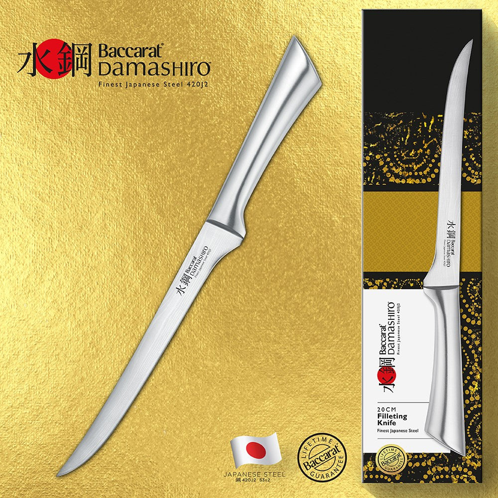 Close-up of Baccarat Damashiro filleting knife 20cm with a comfortable grip ideal for everyday use