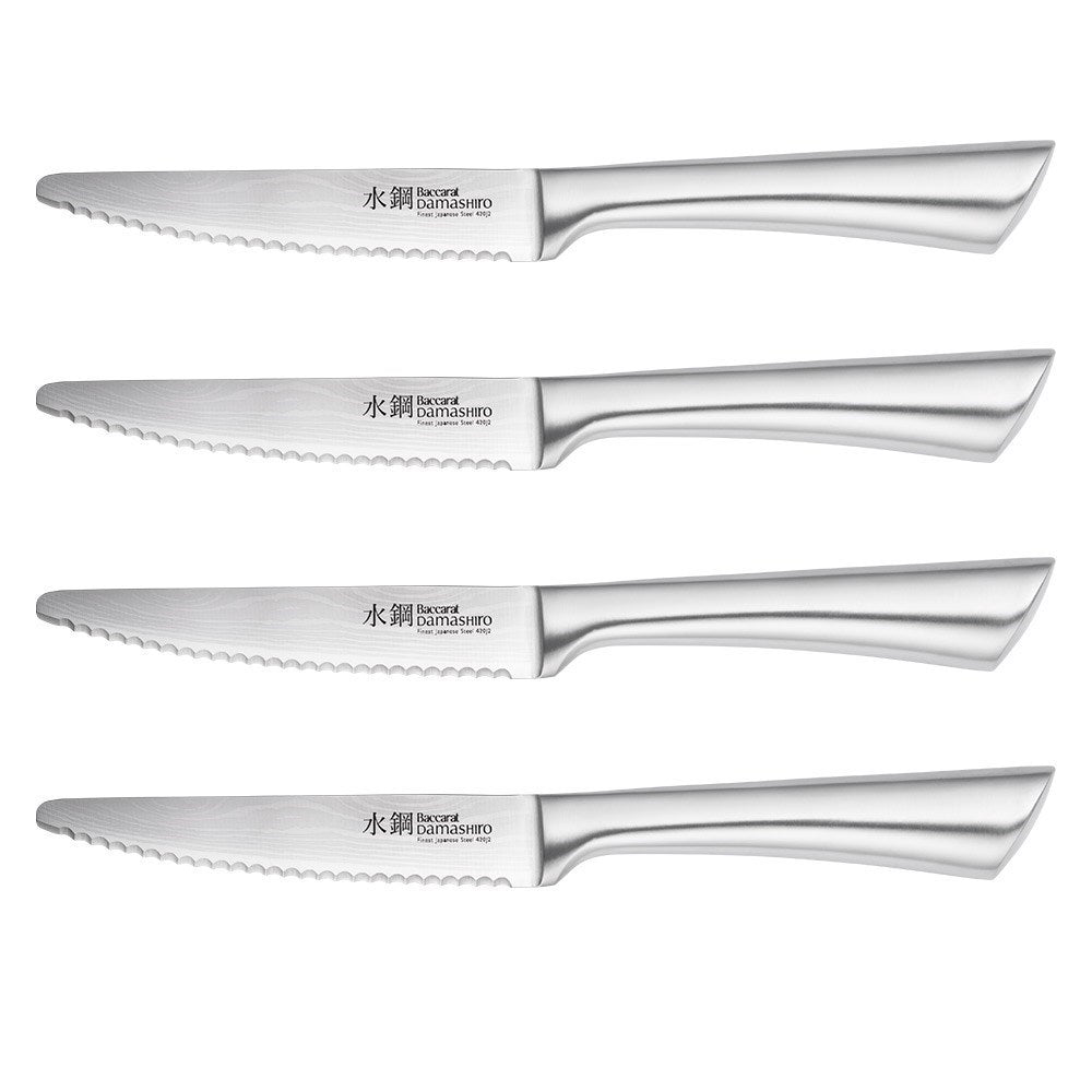 Four knives on a wooden cutting board with herbs and spices - Baccarat damashiro filleting knife cm