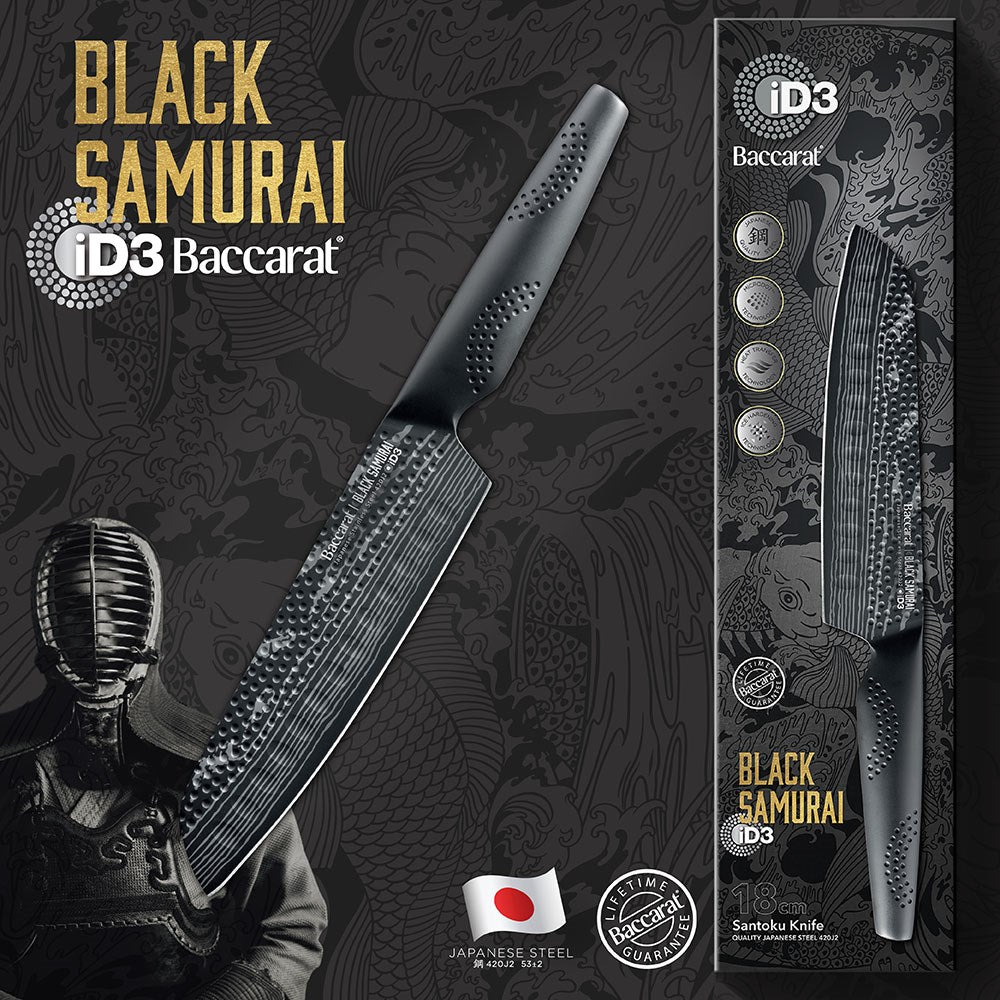 A sharp 11cm utility knife with a textured handle for precision cutting - Baccarat id3 black Samurai