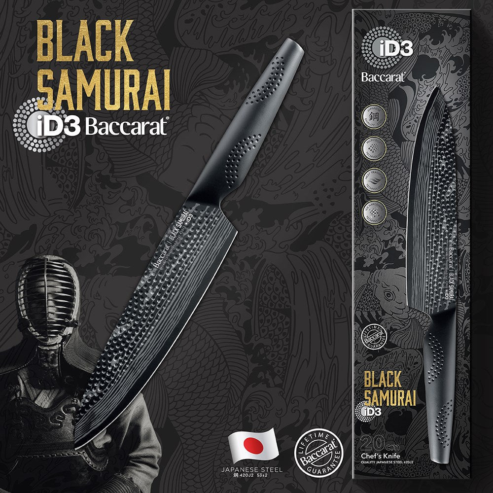 sleek black chef's knife with unique blade design for precision cutting - Baccarat id3 black Samurai
