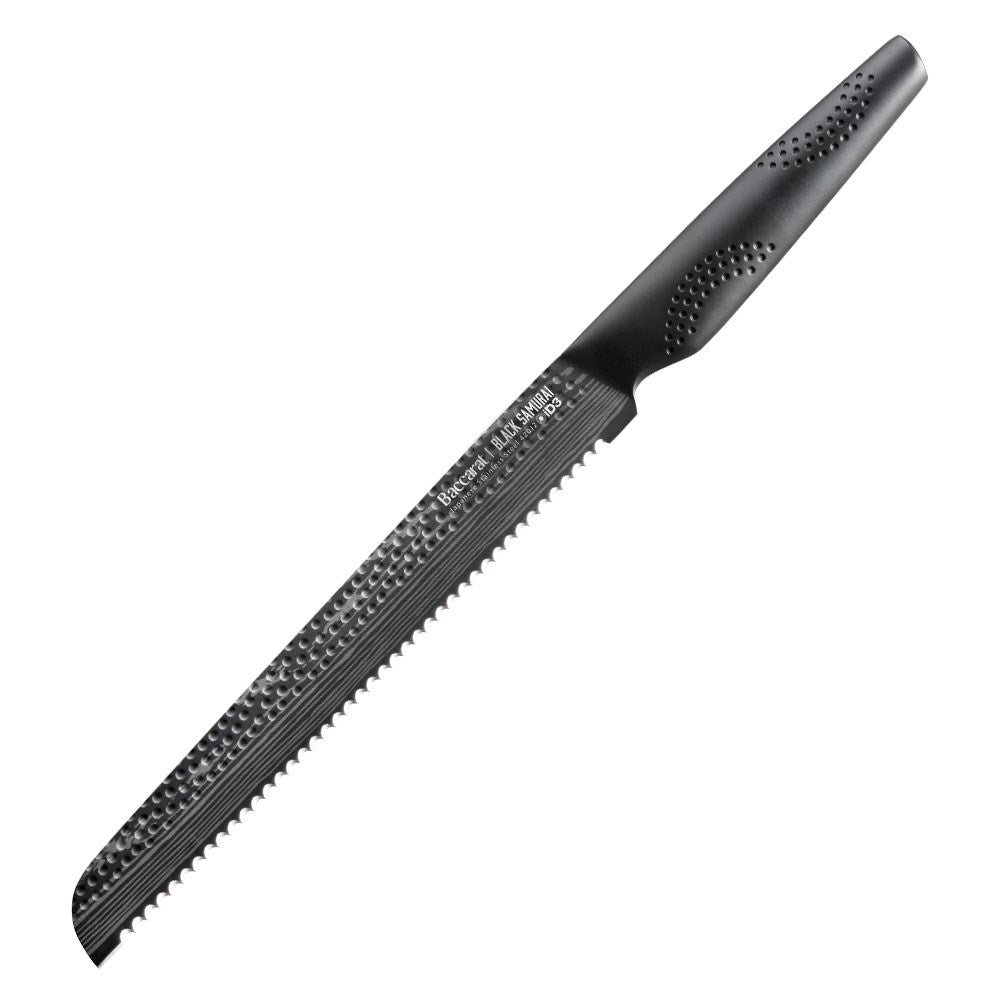sleek black carving knife on a wooden board with noodles and mushrooms - Baccarat id3 black Samurai