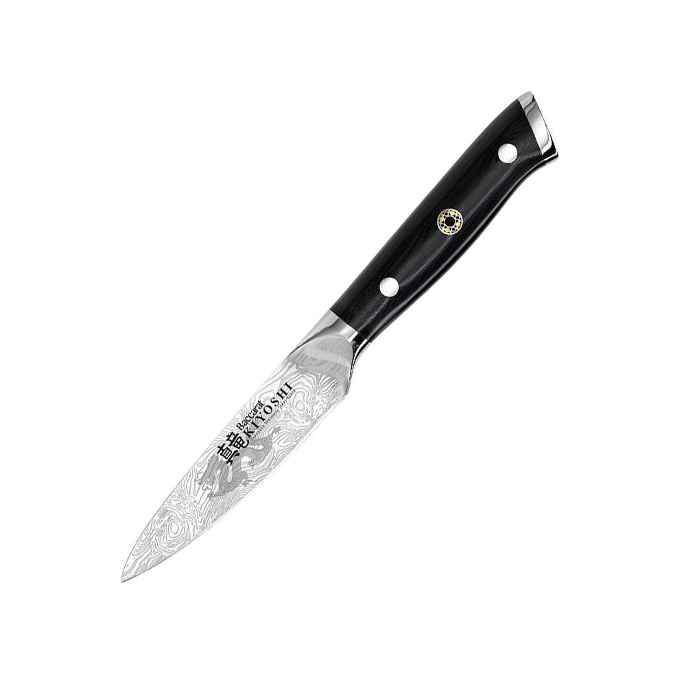 Beautiful Baccarat kiyoshi paring knifes 9cm on a textured surface with decorative fruits - Baccarat