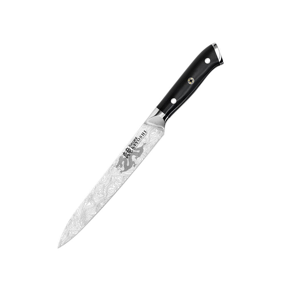 Sharp chefs knife on wooden board with lamb ribs and onions - Baccarat kiyoshi carving knife 20cm