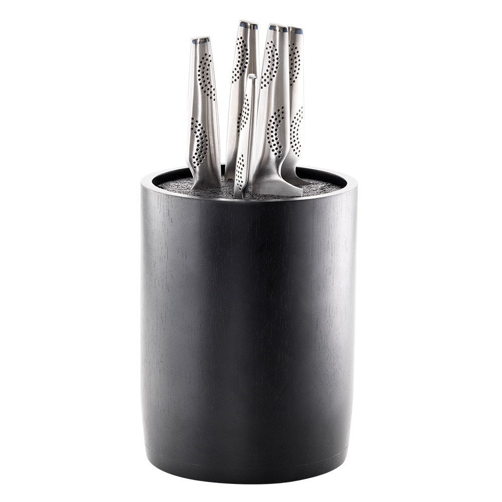 A collection of knives displayed in a sleek black block on a kitchen counter - Baccarat universal