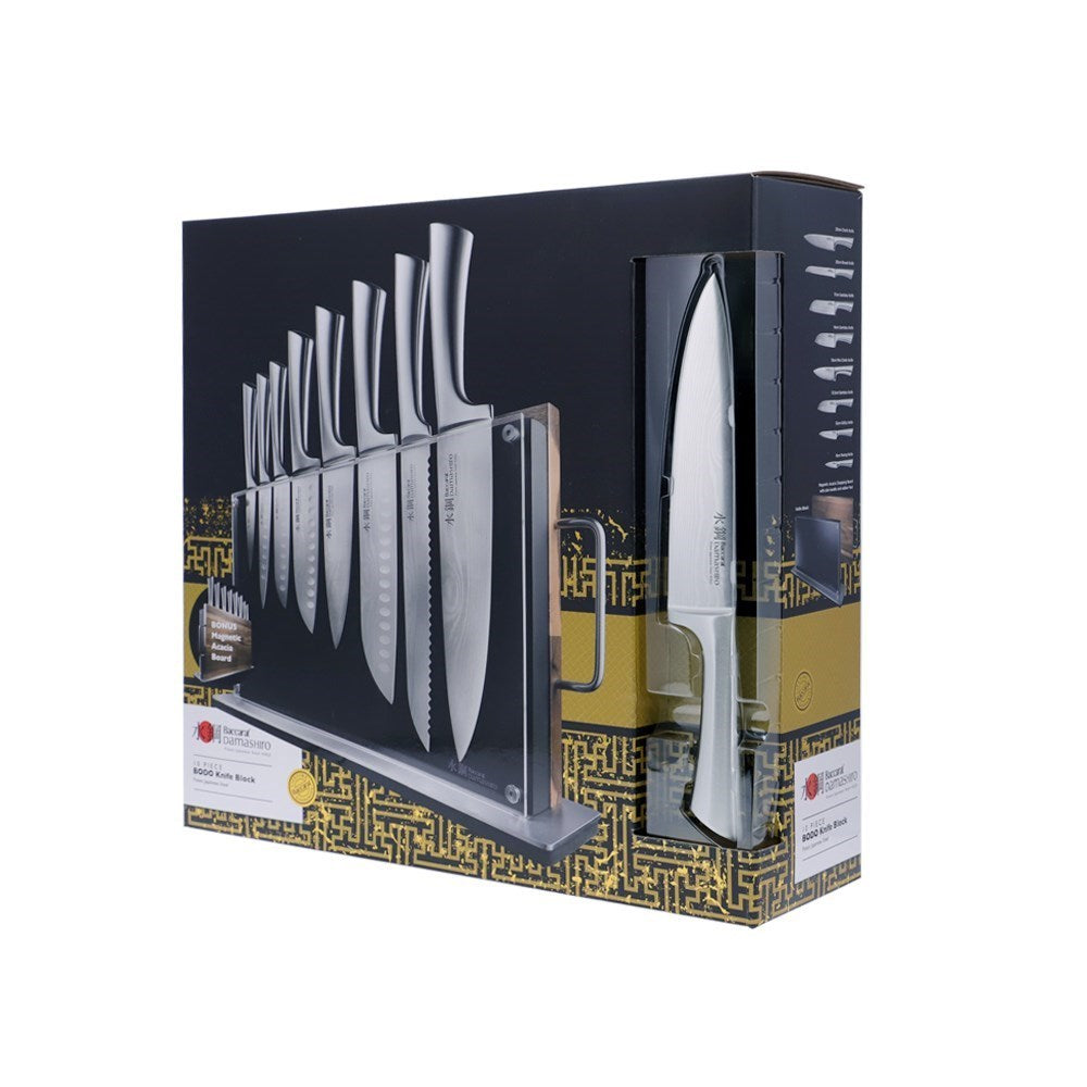 Japanese steel knife block with graphite finish and six precision blades - Baccarat Daisho Nara