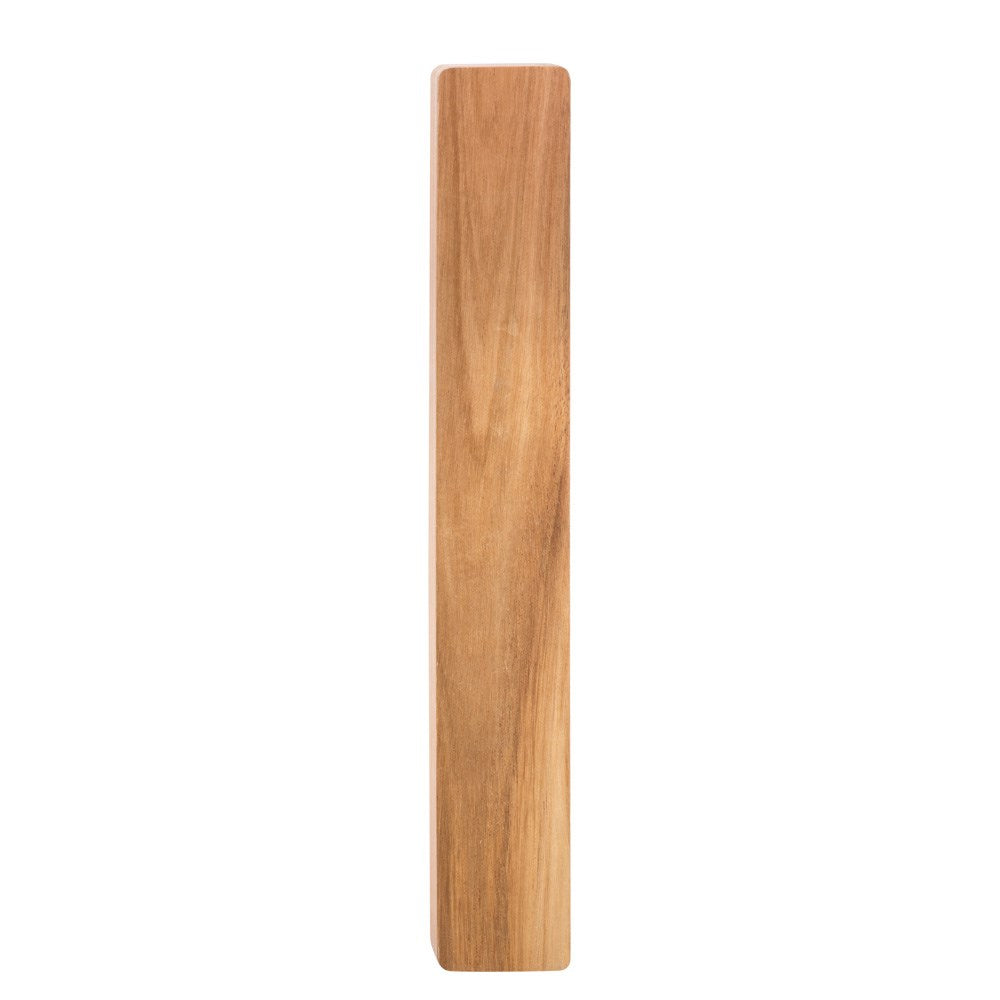 Magnetic acacia wood wall mounted knife holder displaying knives with black handles - Baccarat