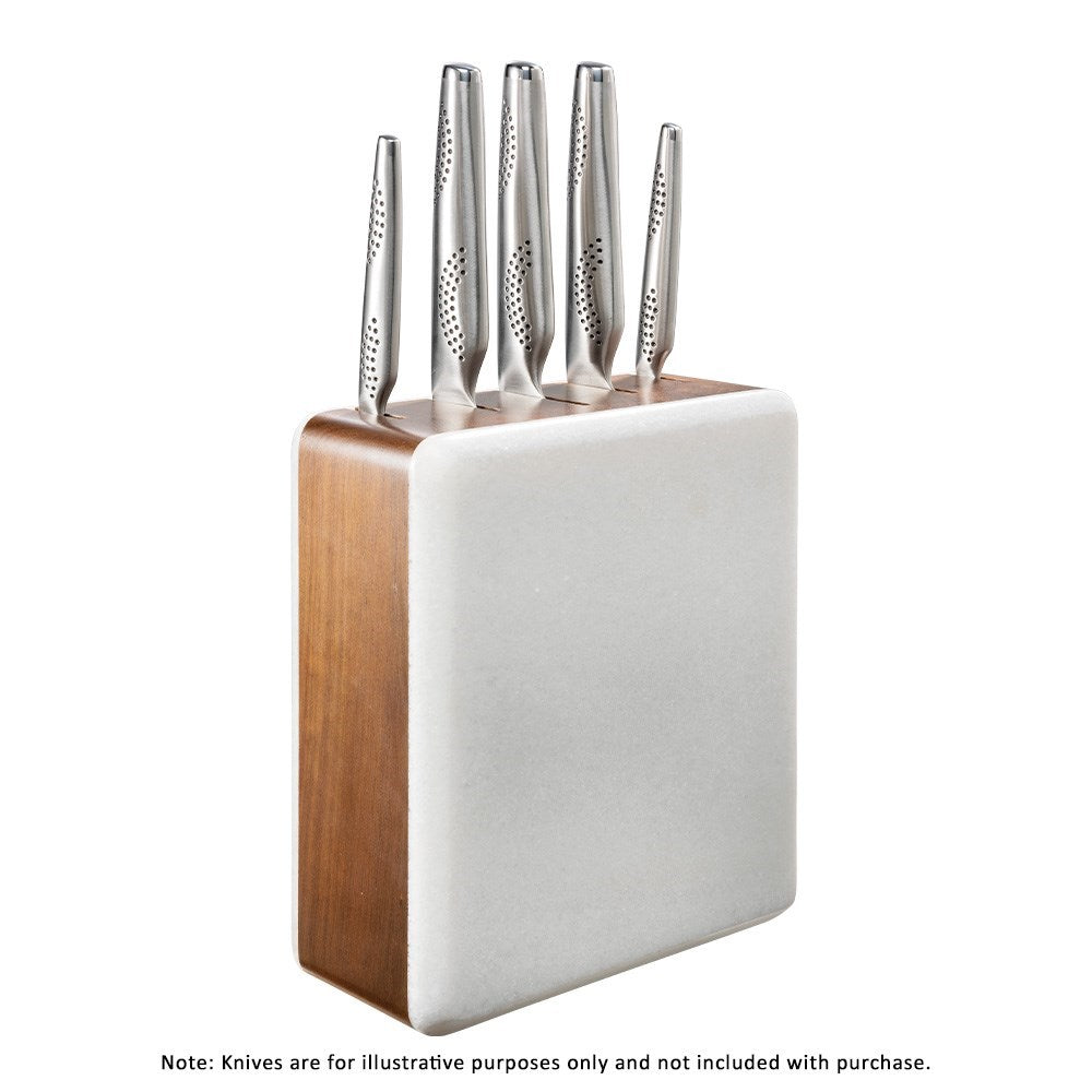 Magnetic acacia wood wall mounted knife holder with six stainless steel knives brown - Baccarat