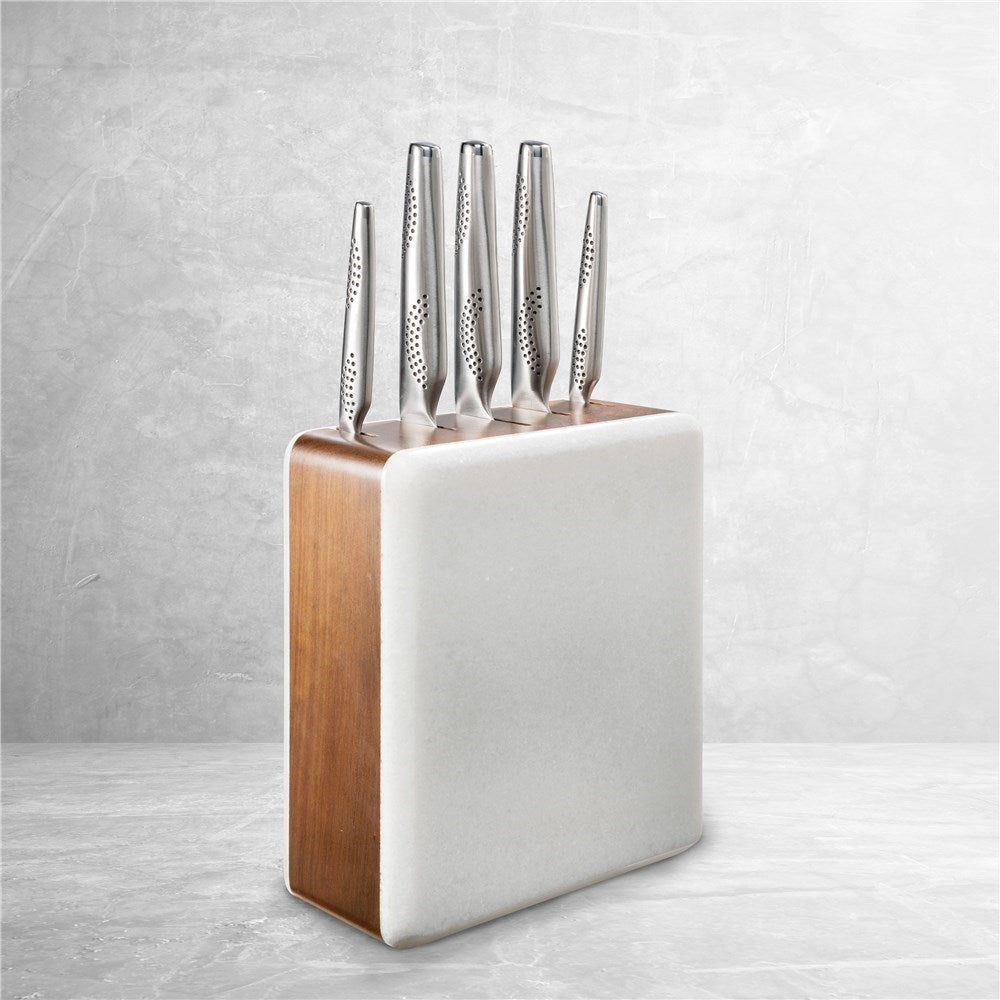 Magnetic acacia wood wall mounted knife holder with six stainless steel knives brown - Baccarat