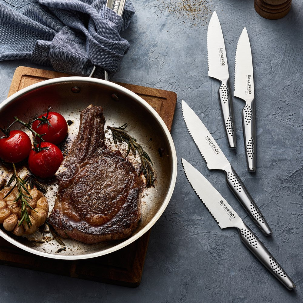 Six premium kitchen knives with stainless steel blades elegantly displayed - Baccarat artisan kyoto