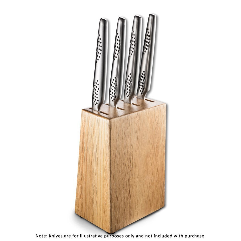 A wooden knife block holds five sleek stainless steel knives 20cm filleting knife - Baccarat