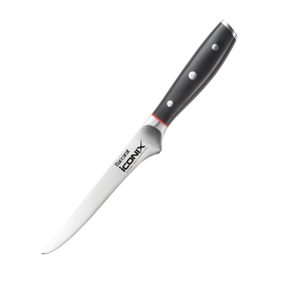 A sharp curved-blade cleaver knife with a black handle and silver accents 17 5cm - Baccarat Iconix