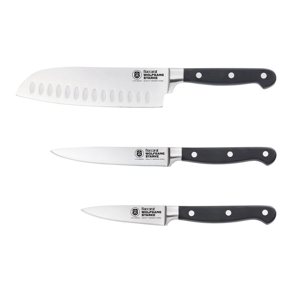 Three kitchen knives with black handles and stainless steel blades 15cm - Baccarat Wolfgang Starke
