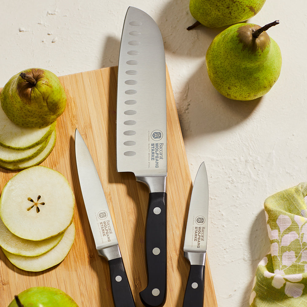Three kitchen knives with black handles and stainless steel blades 15cm - Baccarat Wolfgang Starke